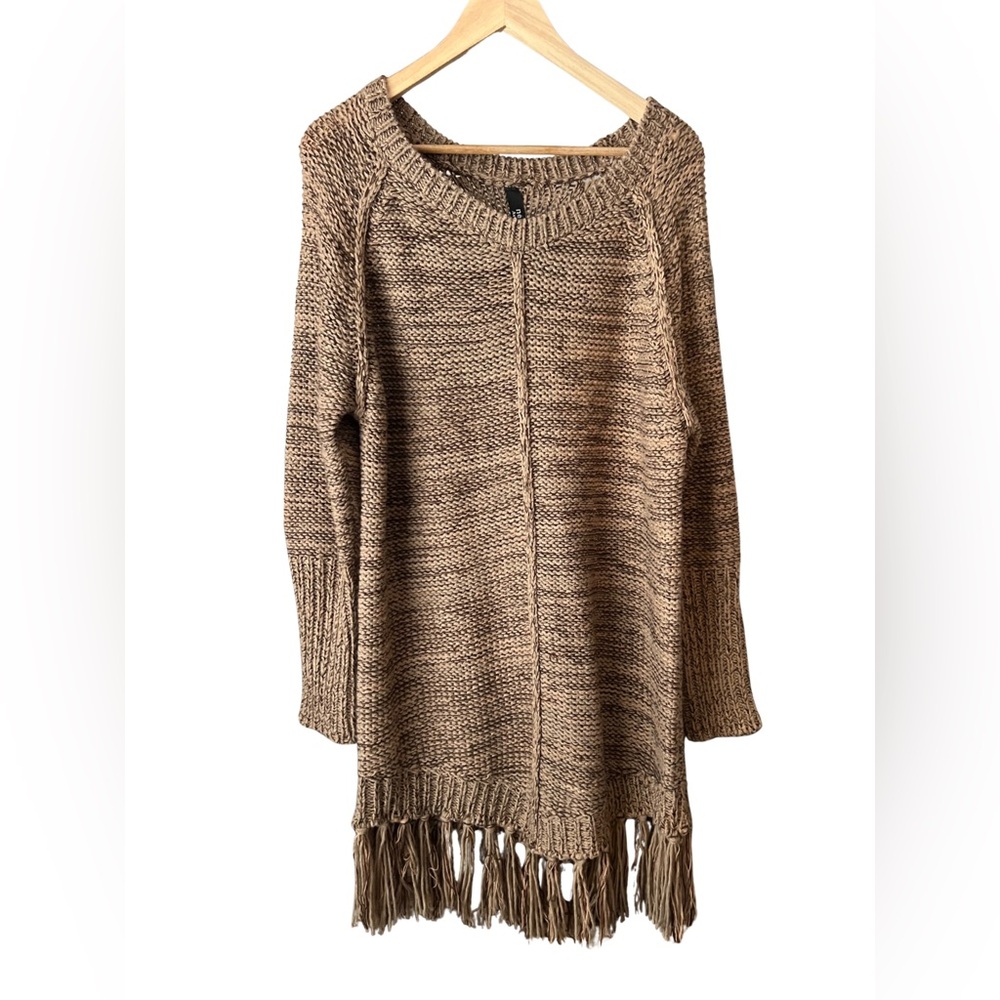 Western Boho Knit Tunic Sweater with Fringe